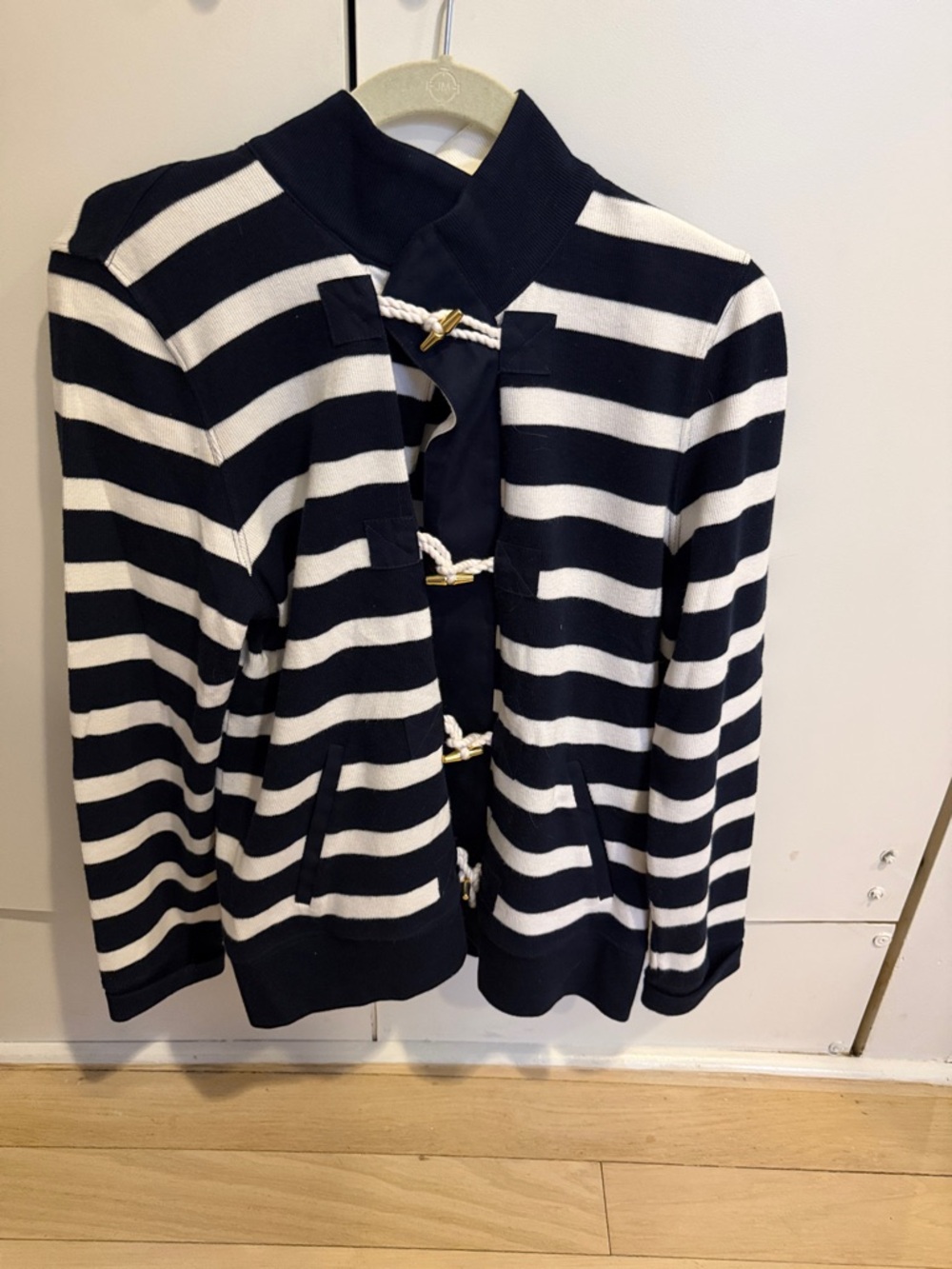 Ralph Lauren Nautical Striped Rope Toggle Cardigan - Navy & White